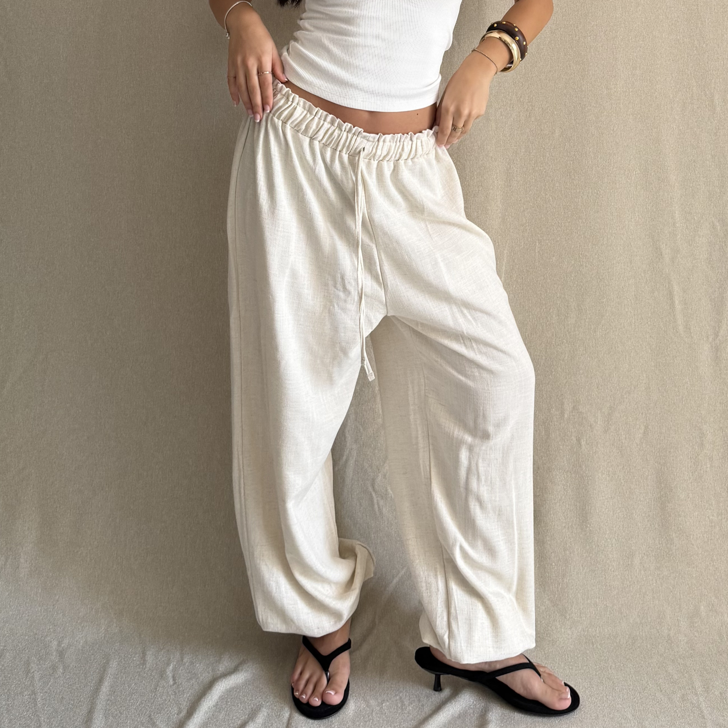 Beige Balloon Linen Pants