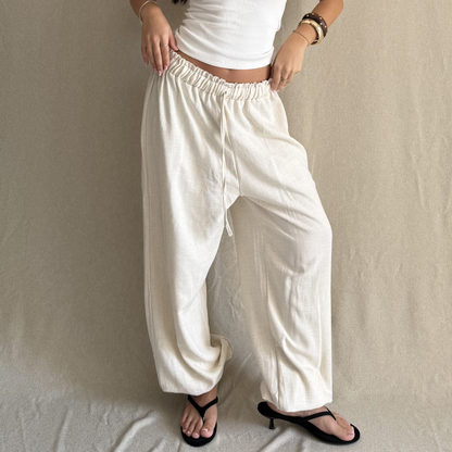 Beige Balloon Linen Pants
