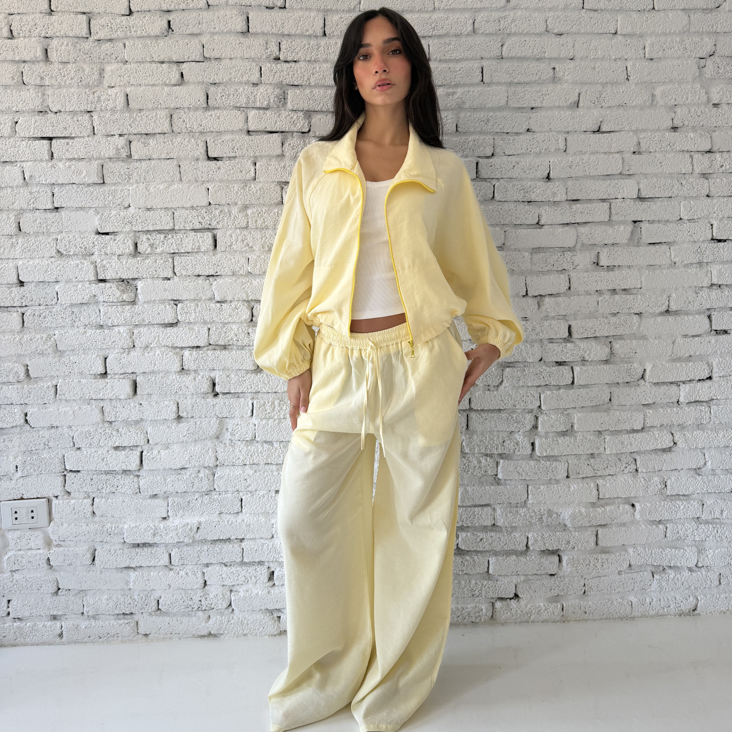 Yellow Wide-Leg Linen Pants