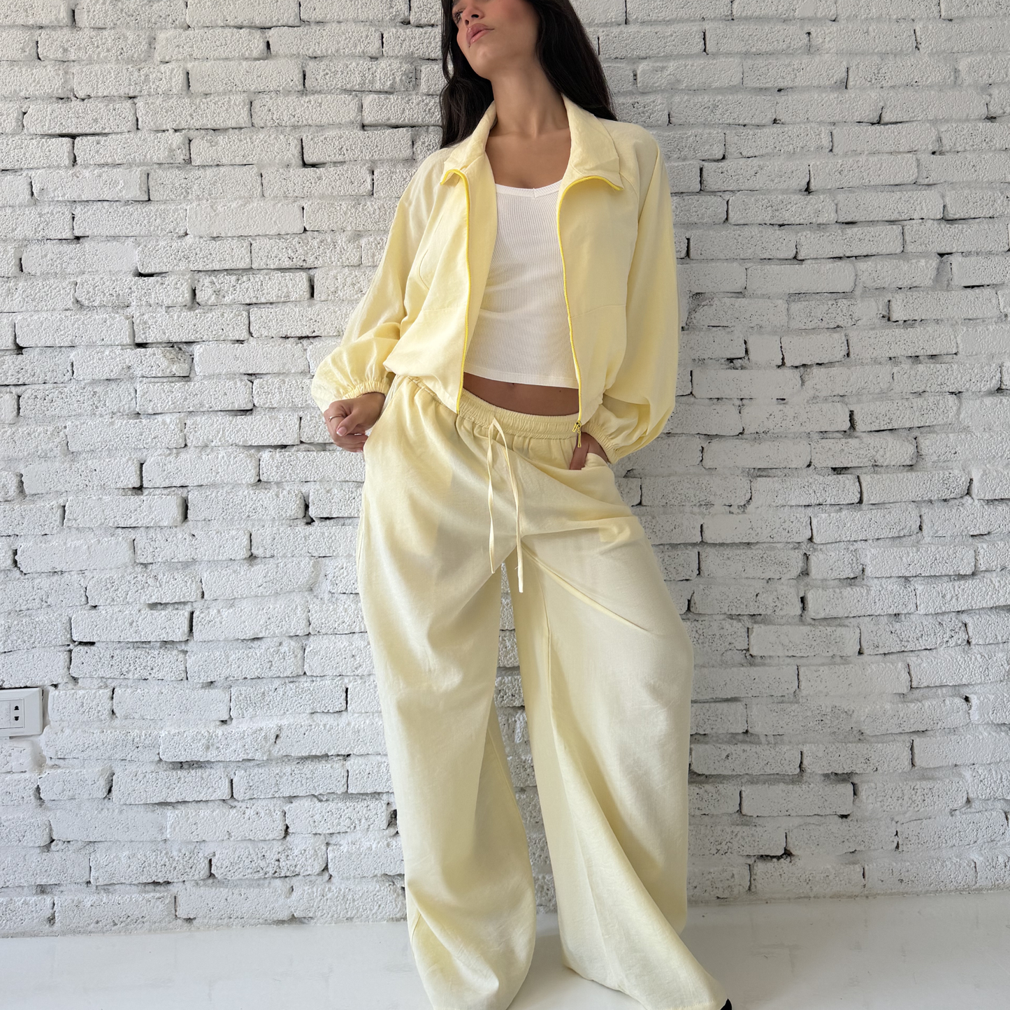 Yellow Wide-Leg Linen Pants