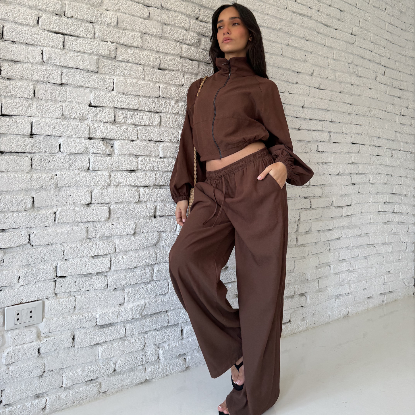 Brown Wide-Leg Linen pants