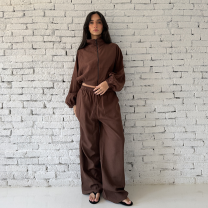 Brown Wide-Leg Linen pants