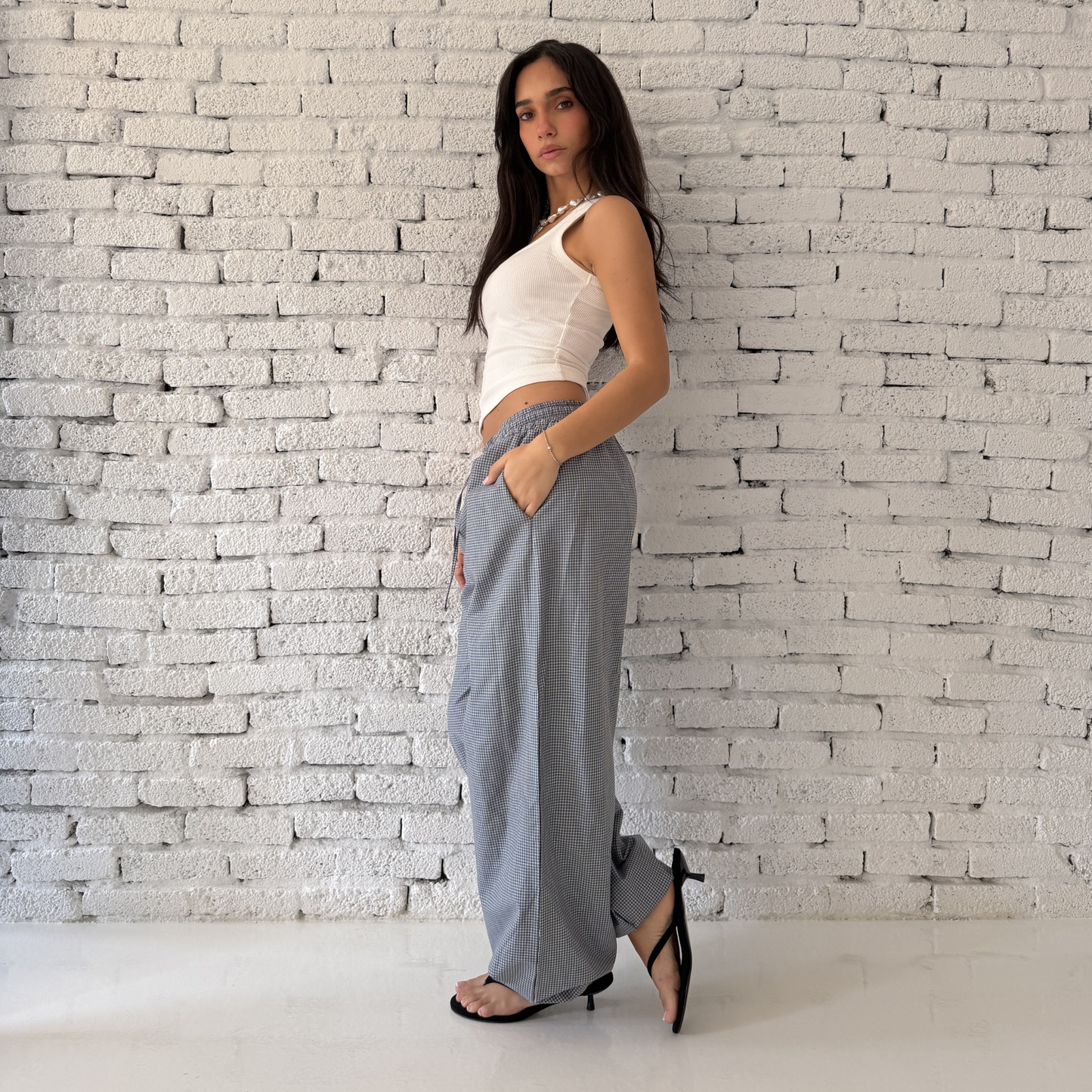 Gray Checkered Balloon Pants