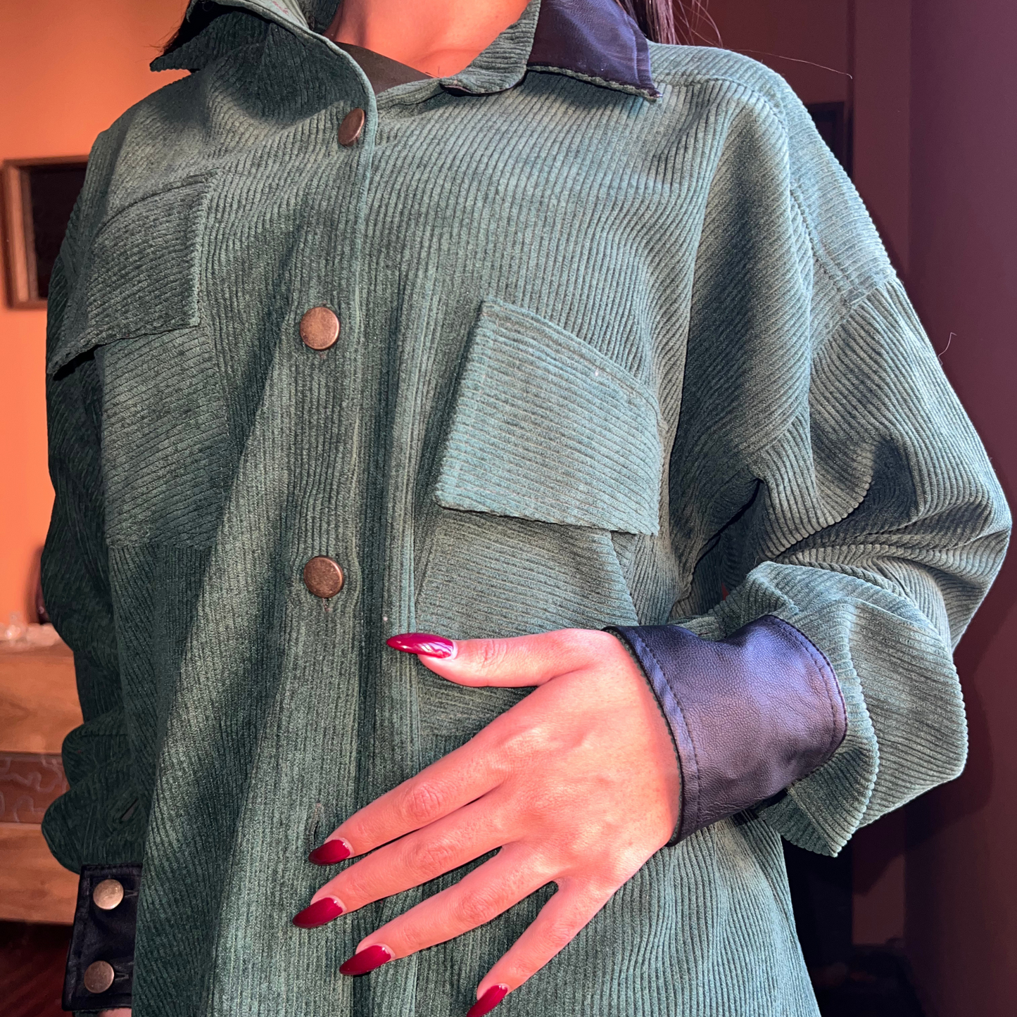 Green Corduroy Oversized Shirt