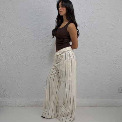 Striped Wide-Leg Tie-Waist Pants