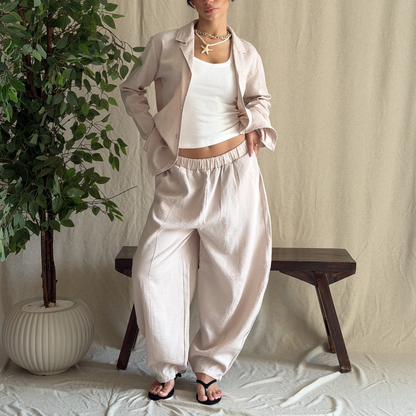 Beige Linen Drawstring pants