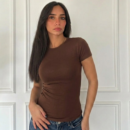 Brown Basic Short Sleeve Top