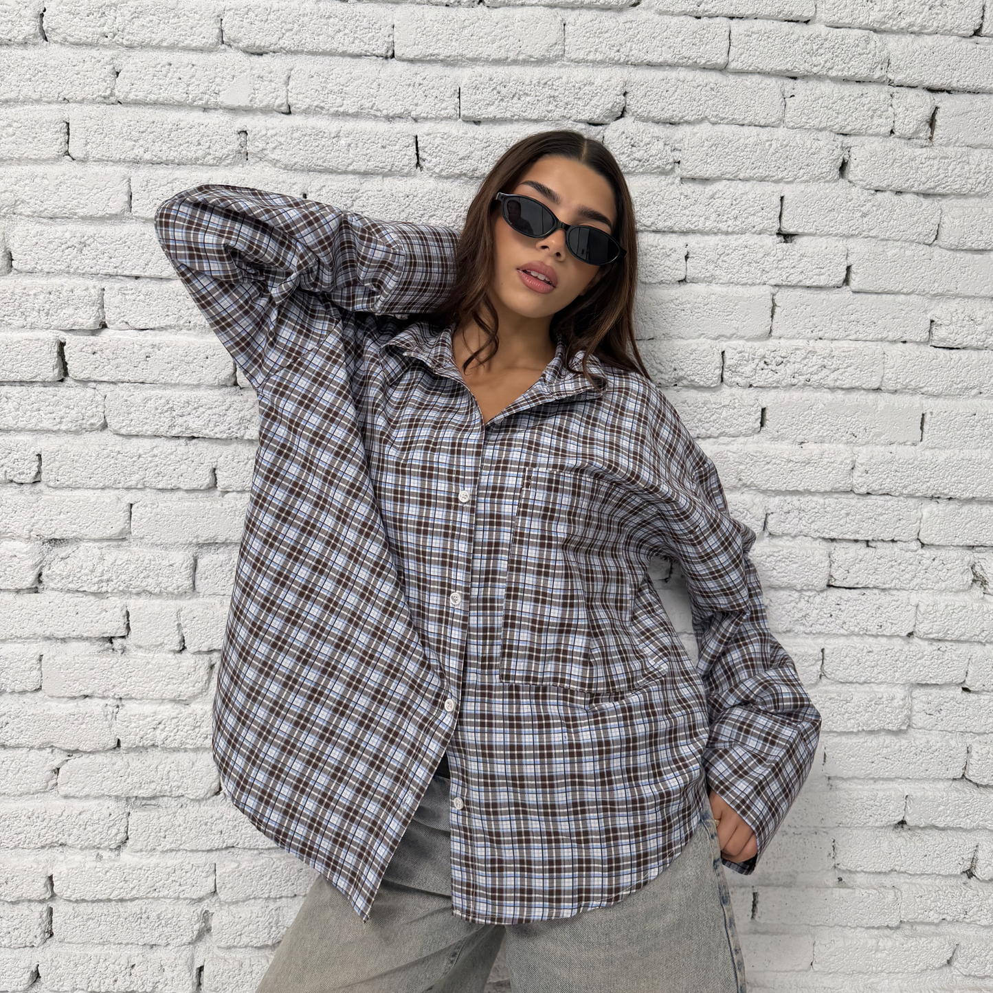 Brown Checked Button-Up Shirt
