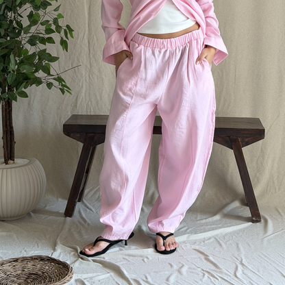 Pink Linen Drawstring Pants