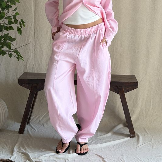 Pink Linen Drawstring Pants