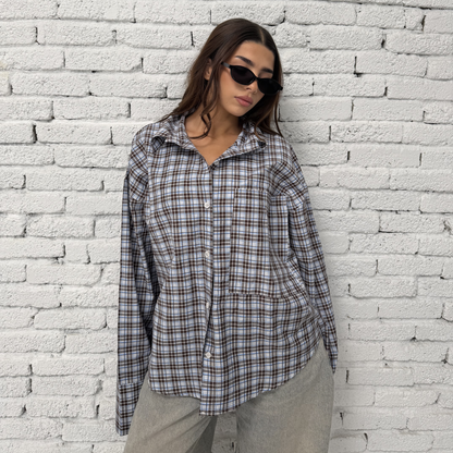 Brown Checked Button-Up Shirt