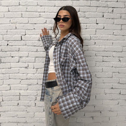 Brown Checked Button-Up Shirt