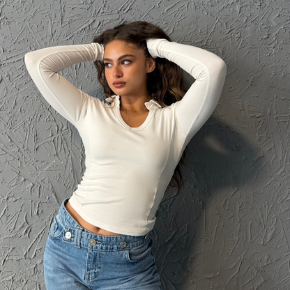 White Collar Basic LongSleeve Top