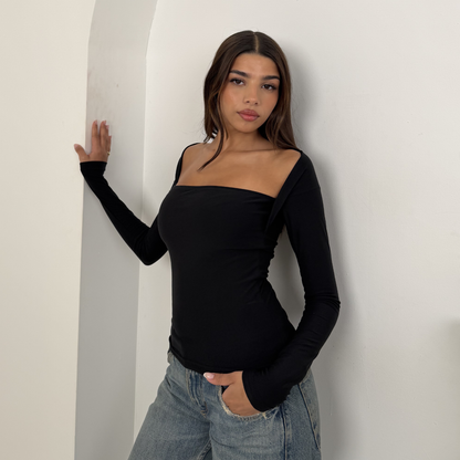 Black Long Sleeve Bandeau Top