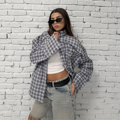 Brown Checked Button-Up Shirt