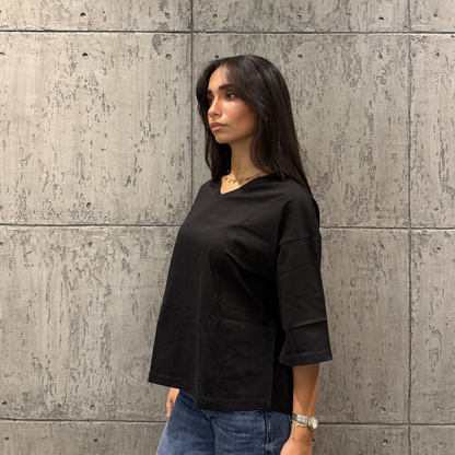 Black Oversized V-Basic Top
