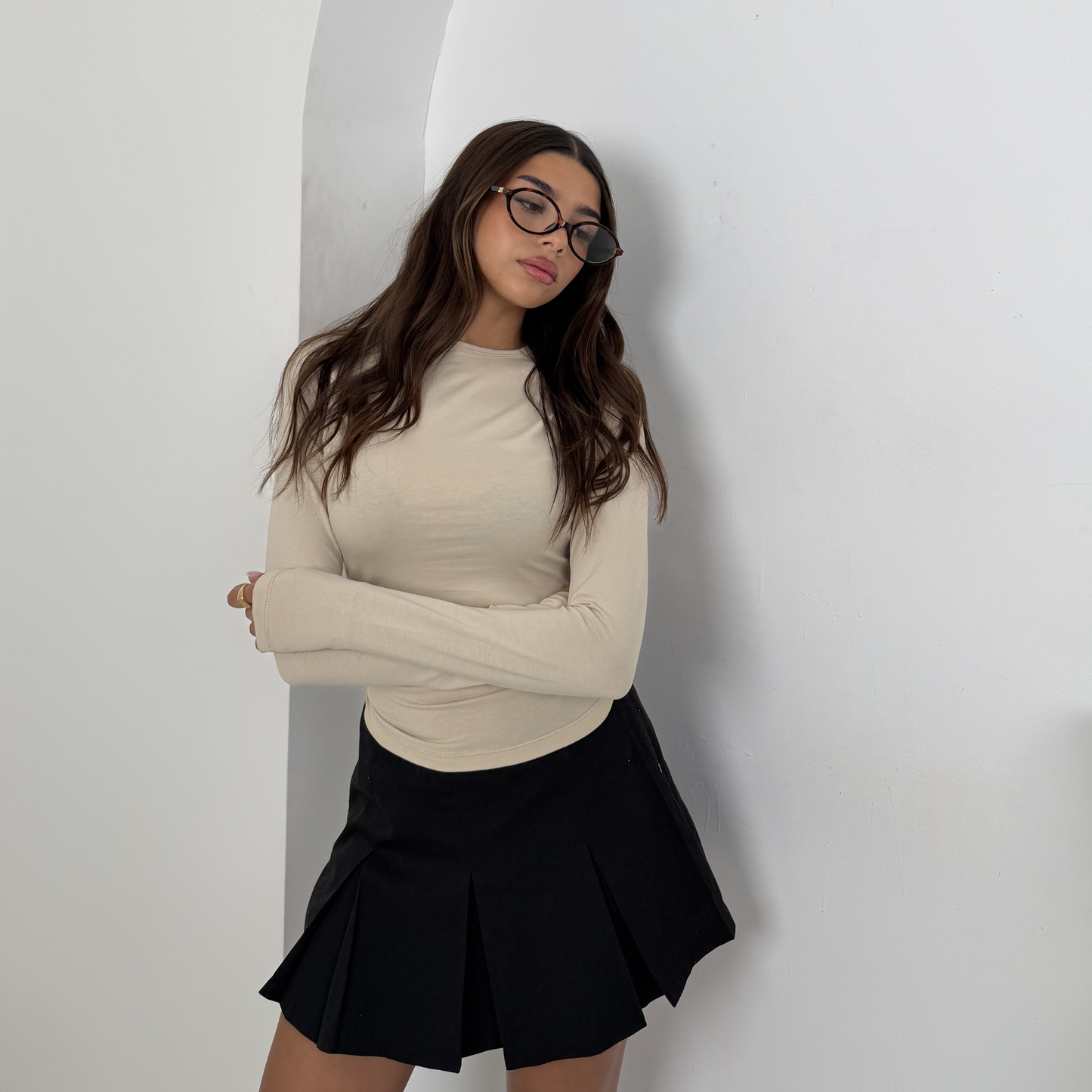 Creamy Beige Basic Long Sleeve Top