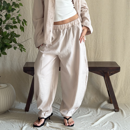 Beige Linen Drawstring pants