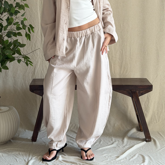 Beige Linen Drawstring pants