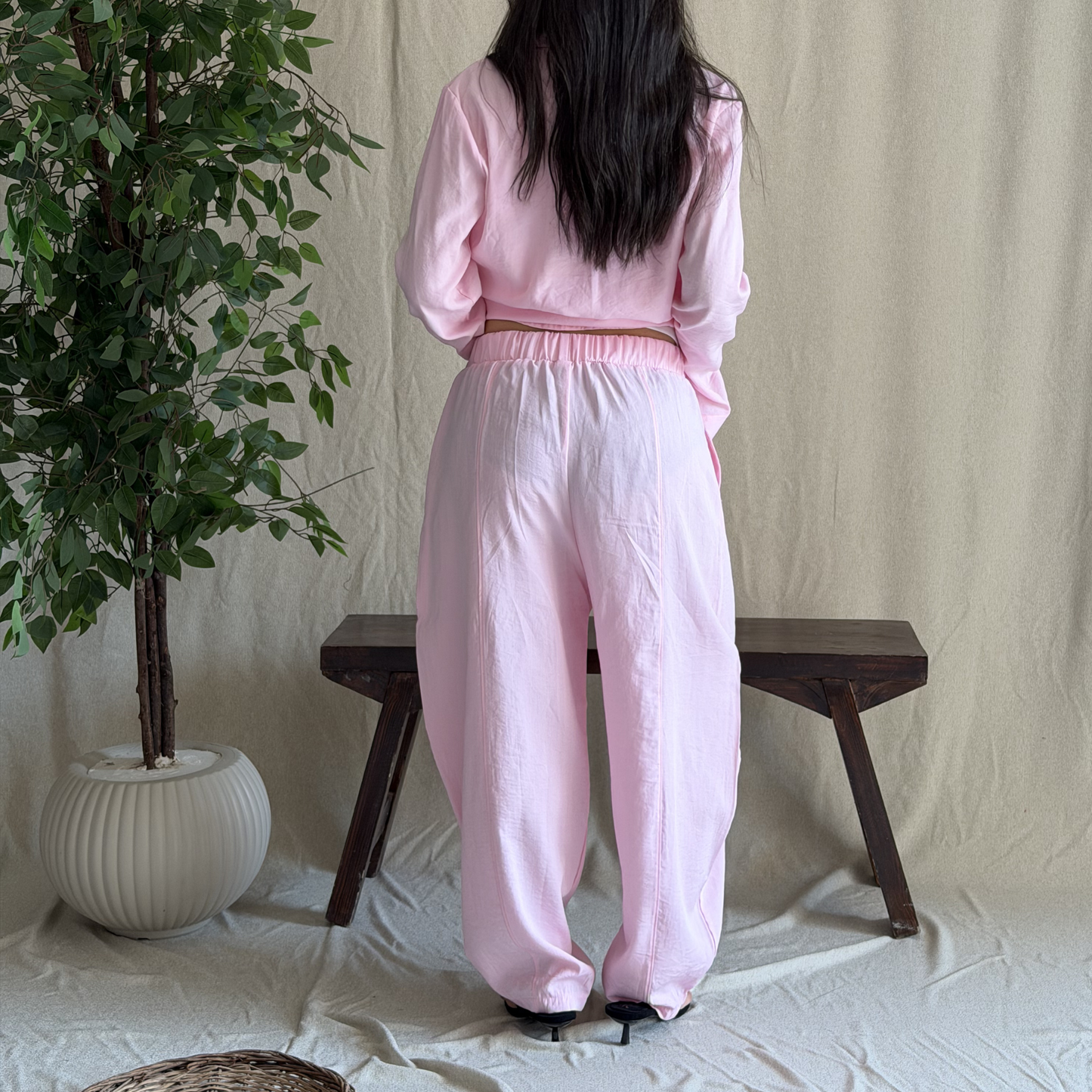 Pink Linen Drawstring Pants