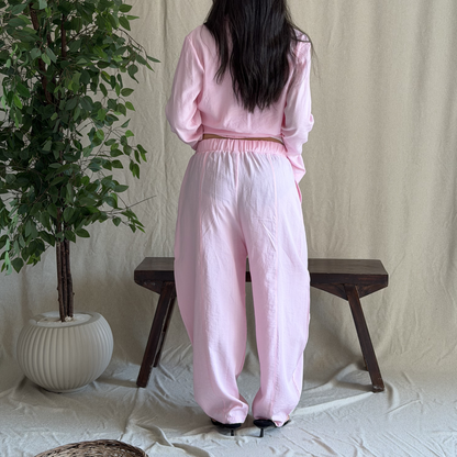 Pink Linen Drawstring Pants