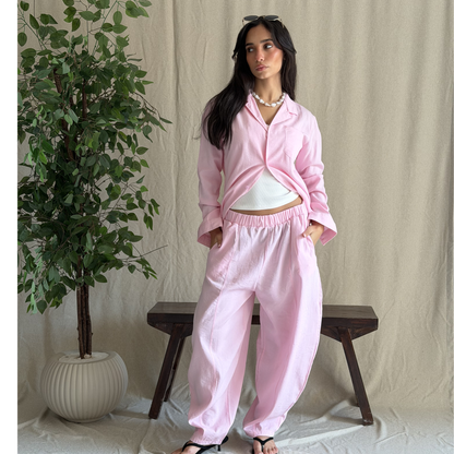 Pink Linen Drawstring Pants