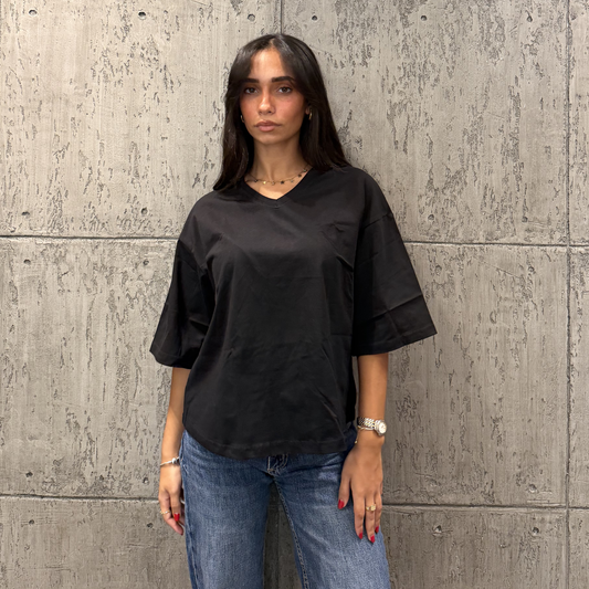 Black Oversized V-Basic Top