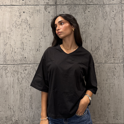 Black Oversized V-Basic Top