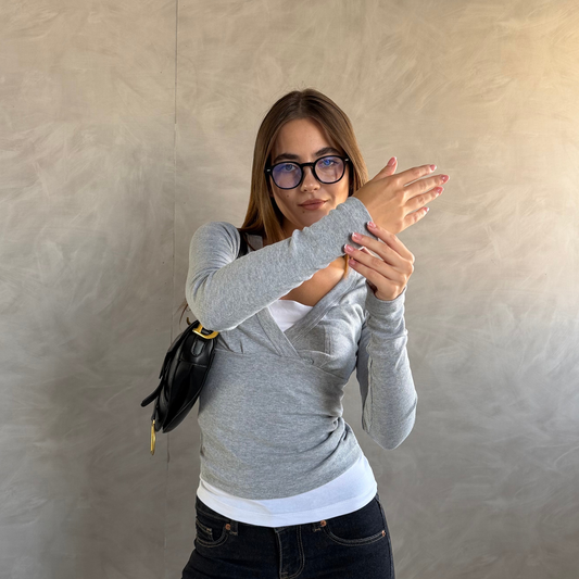 Gray Wrap Ribbed Top