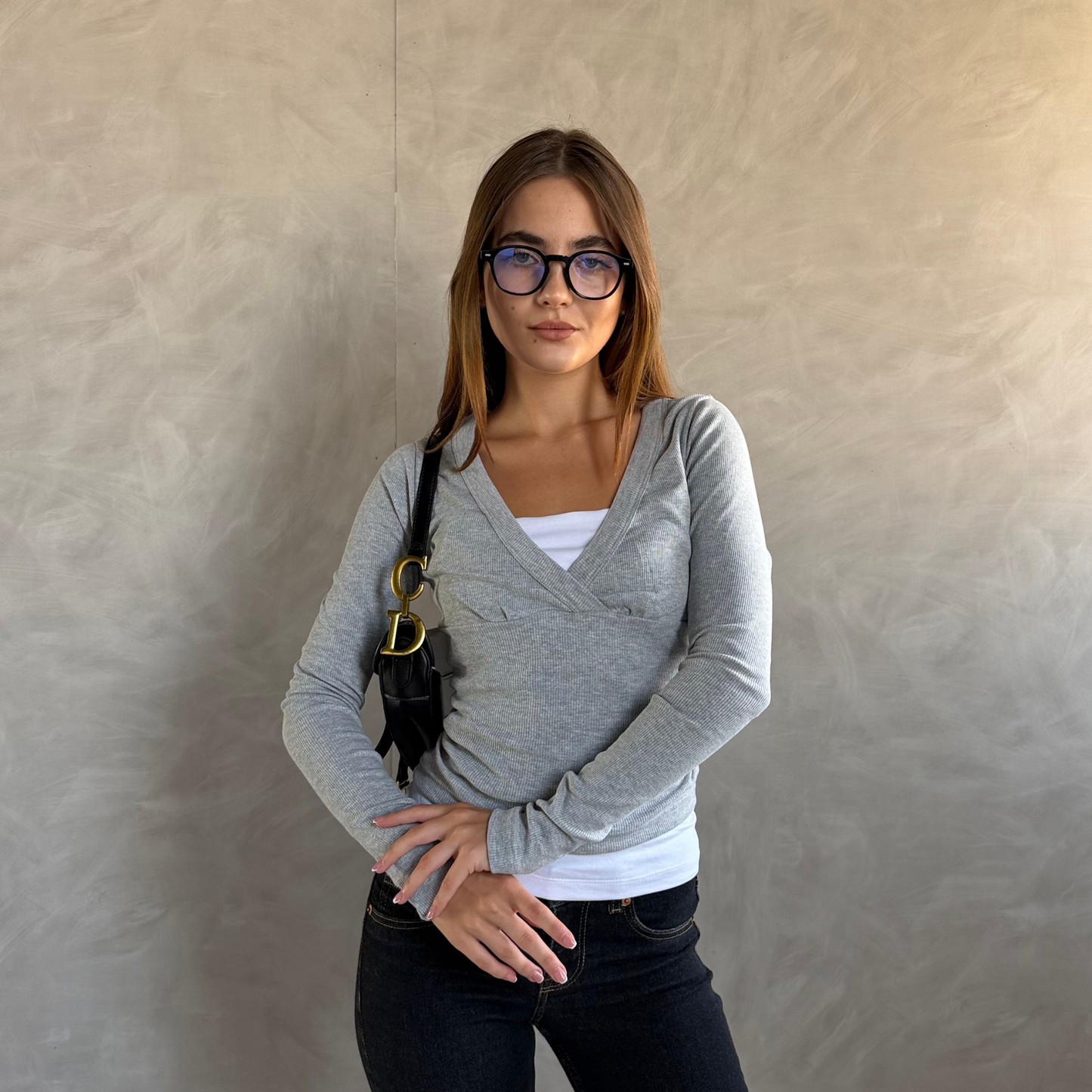 Gray Wrap Ribbed Top