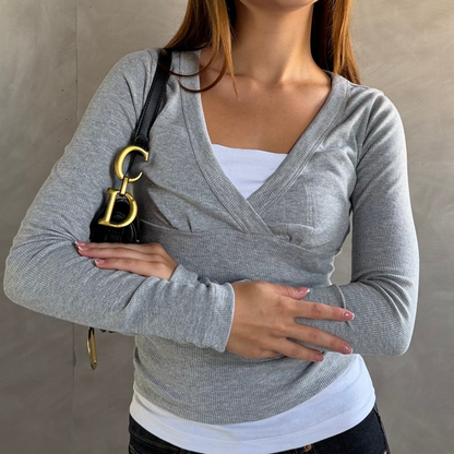 Gray Wrap Ribbed Top