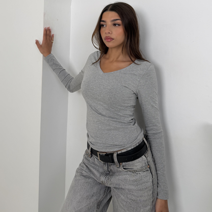 Light gray V-Neck Long sleeves top
