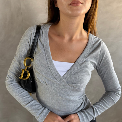 Gray Wrap Ribbed Top