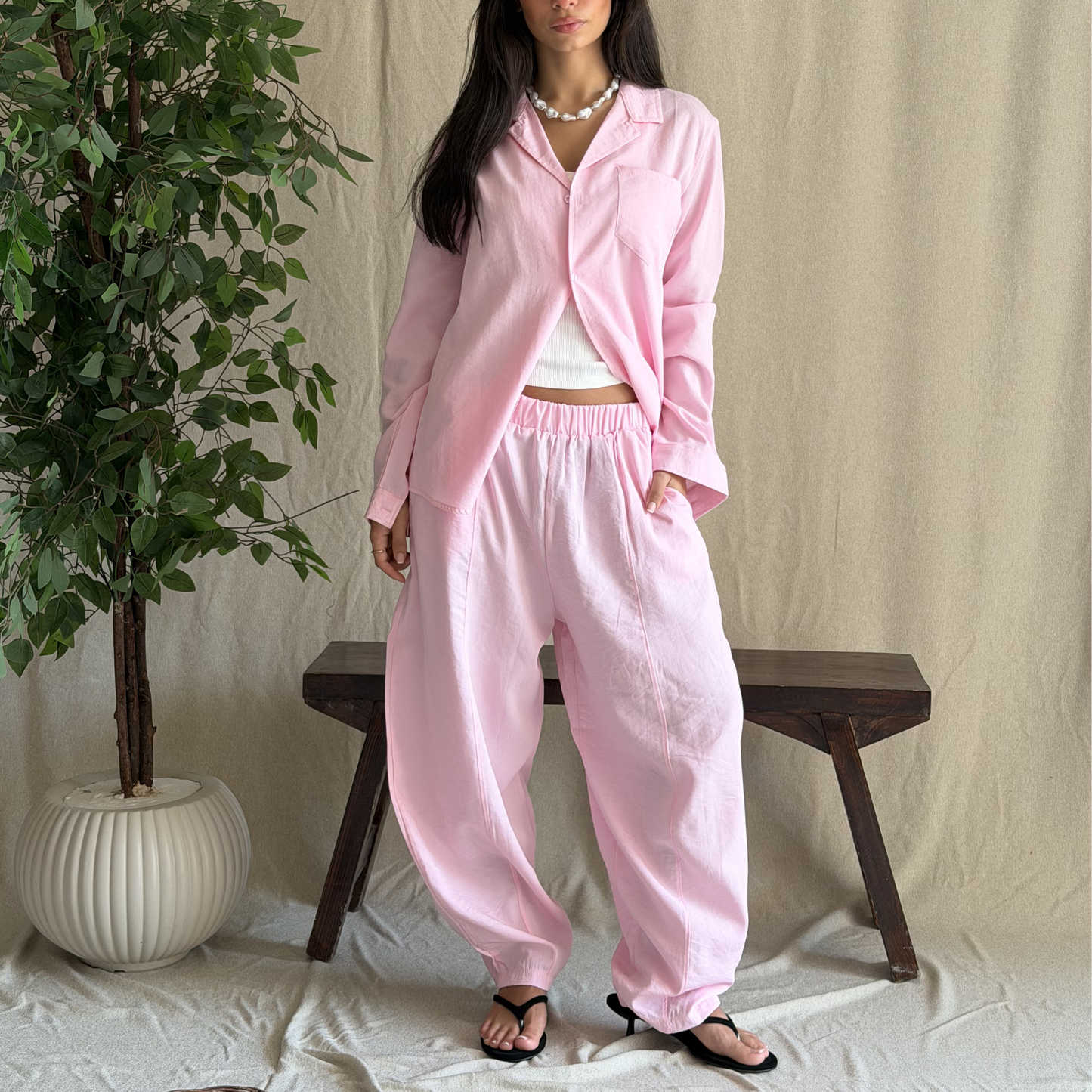 Pink Linen Relaxed-Fit Shirt