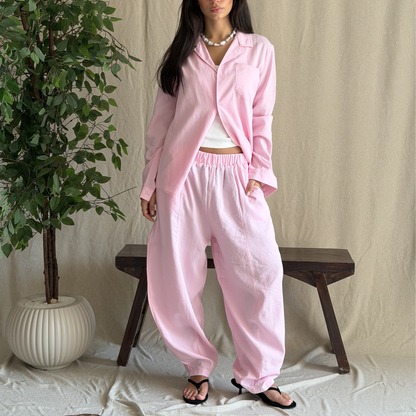 Pink Linen Relaxed-Fit Shirt