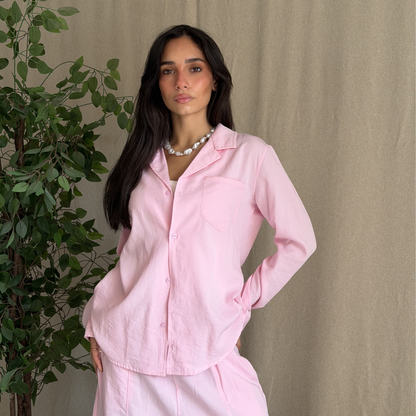 Pink Linen Relaxed-Fit Shirt