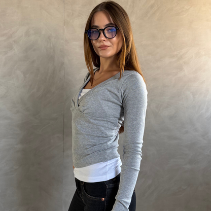 Gray Wrap Ribbed Top