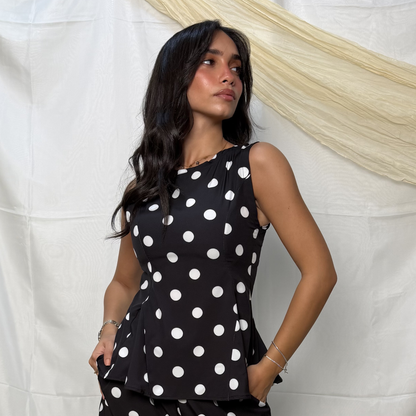 Sleeveless Polka Peplum Top