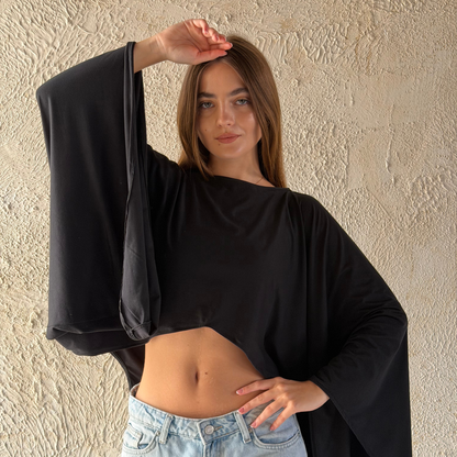 Black Cape-Style Crop Top