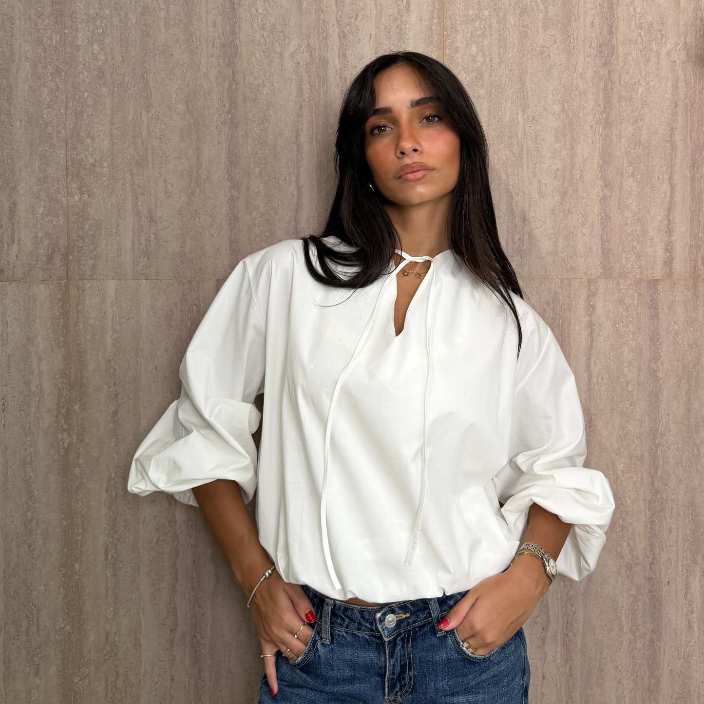 White Balloon sleeves Blouse