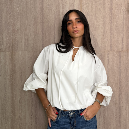 White Balloon sleeves Blouse