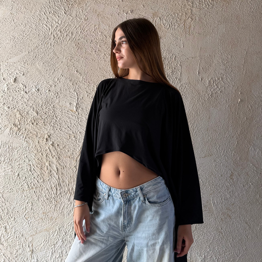 Black Cape-Style Crop Top