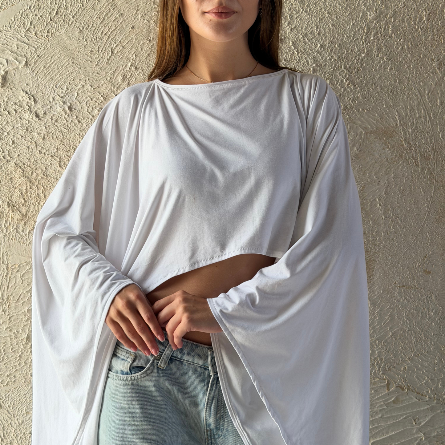 White Cape-Style Crop Top