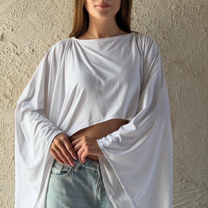 White Cape-Style Crop Top