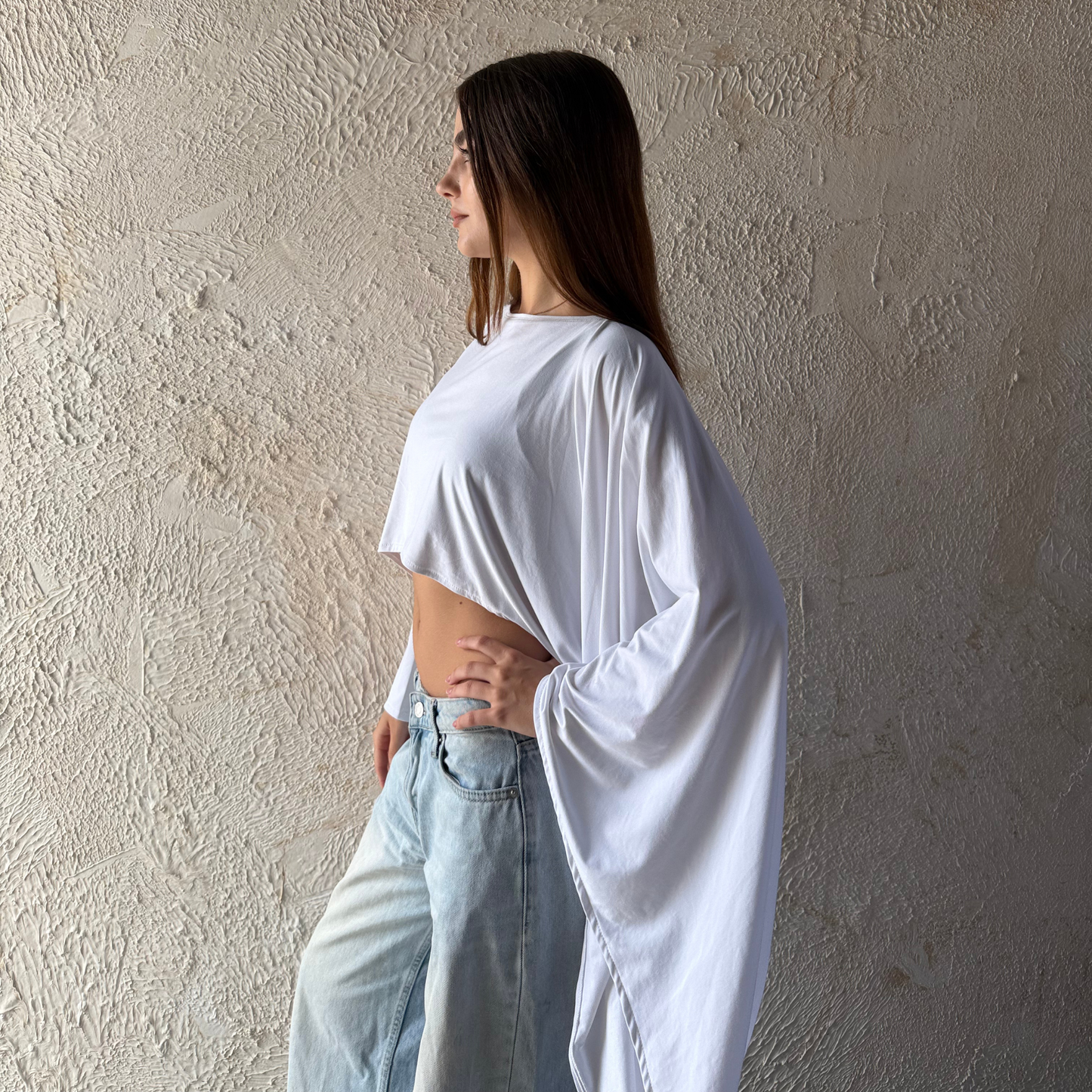 White Cape-Style Crop Top