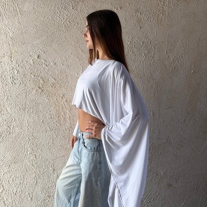 White Cape-Style Crop Top