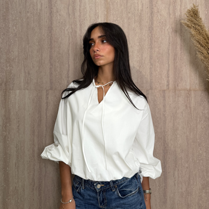 White Balloon sleeves Blouse