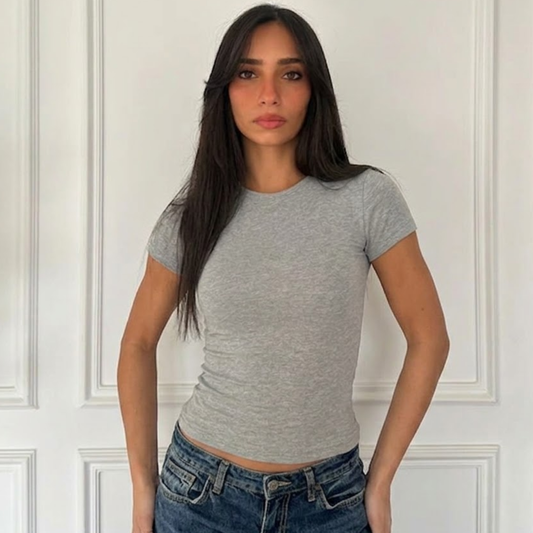 Gray Basic Short Sleeve Top