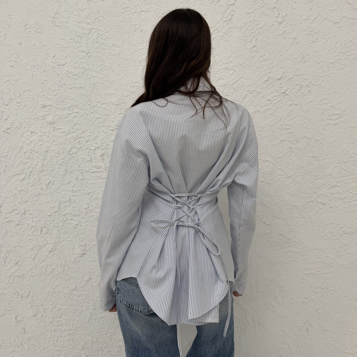 Blue Pinstripe shirt with long panels tie