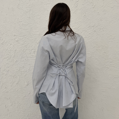 Blue Pinstripe shirt with long panels tie